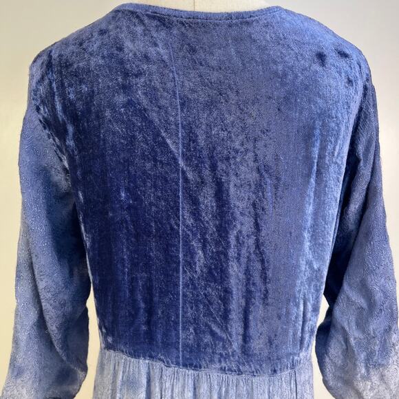 Vintage Velvet Midi Tiered Dress Blue Tie Dye Whimsical - Picture 8 of 9